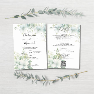 Elegant Greenery Budget QR code Wedding Einladung