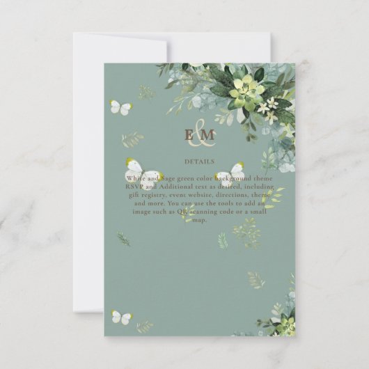 Elegant Greenery Butterflies Monogram Wedding Inv (Rückseite)