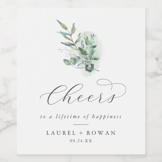 Elegant Greenery Cheers Wedding Wine Labels Weinetikett (Einzelnes Label)