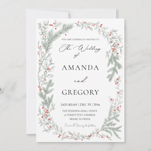 Elegant Greenery Christmas Wedding Photo Einladung (Vorderseite)
