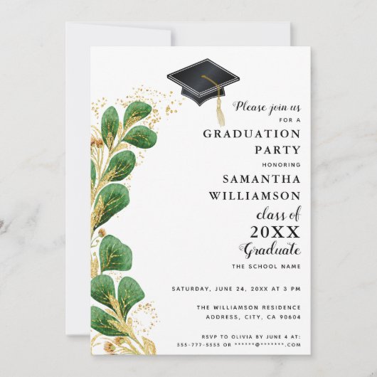 Elegant Greenery Class of 2025 Moderner Abschluss Einladung (Vorderseite)