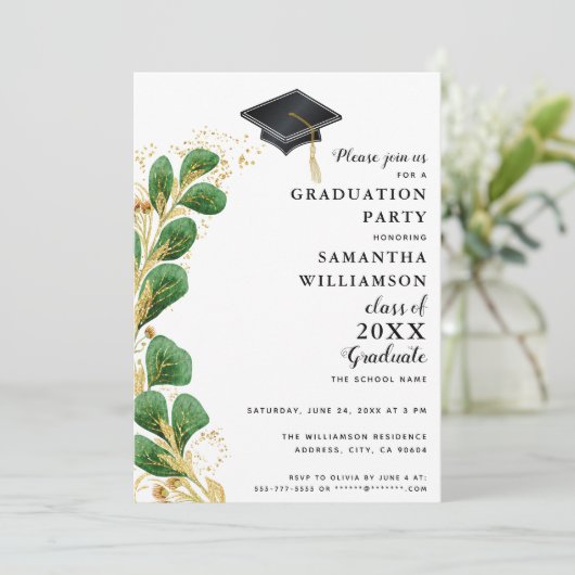 Elegant Greenery Class of 2025 Moderner Abschluss Einladung (Stehend Vorderseite)