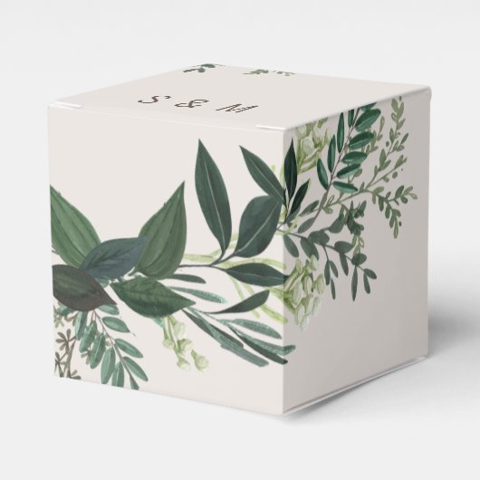 Elegant Greenery Custom Monogram Cube Favor Box Geschenkschachtel (Vorderseite)