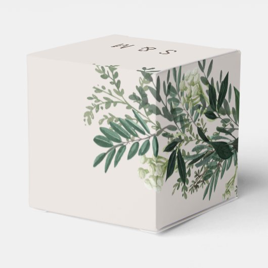 Elegant Greenery Custom Monogram Cube Favor Box Geschenkschachtel (Rückseite)