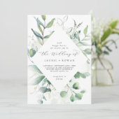 Elegant Greenery Diamond Wedding Einladung (Stehend Vorderseite)