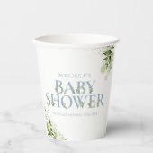 Elegant Greenery Dusty Blue Baby Shower Pappbecher (Vorderseite)