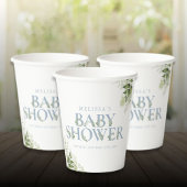 Elegant Greenery Dusty Blue Baby Shower Pappbecher