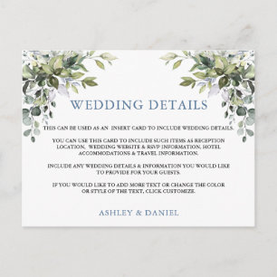Elegant Greenery Dusty Blue Wedding Details Card Postkarte