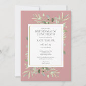 Elegant Greenery Dusty Rose Bridesmaids Luncheon Einladung (Vorderseite)