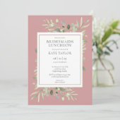Elegant Greenery Dusty Rose Bridesmaids Luncheon Einladung (Stehend Vorderseite)