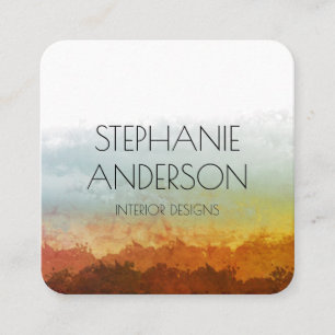 Elegant Greenery Earthy Brown Watercolor Abstrakt Quadratische Visitenkarte