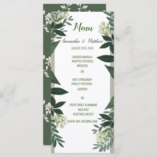 Elegant Greenery Editable Wedding Dinner Menu Menükarte (Vorne/Hinten)