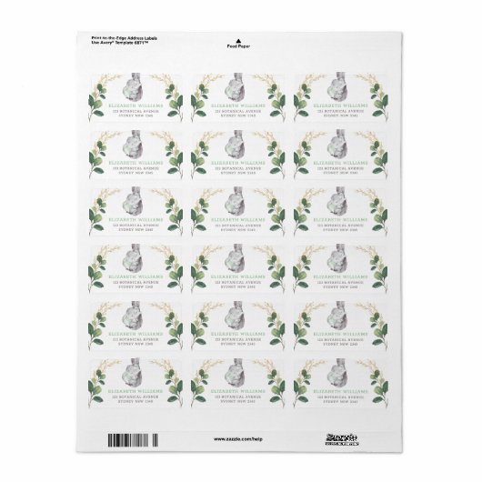 Elegant Greenery Elephant Return Address Label Adressaufkleber (Vorne)