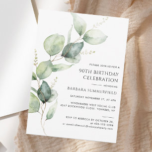 Elegant Greenery Eucalyptus 90. Geburtstag Einladung