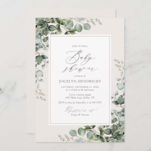 Elegant Greenery Eucalyptus Baby Shower Einladung (Vorne/Hinten)