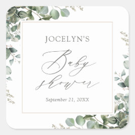 Elegant Greenery Eucalyptus Baby Shower Quadratischer Aufkleber