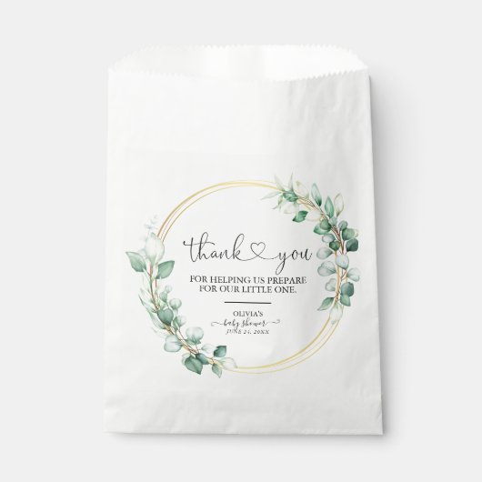 Elegant Greenery Eucalyptus Baby Shower Vielen Dan Geschenktütchen (Vorderseite)