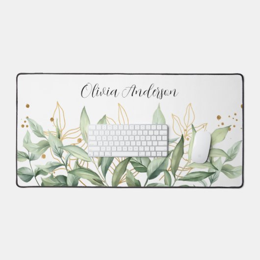Elegant Greenery Eucalyptus Blätter Name Desk Mat Schreibtischunterlage (Tastatur & Maus)