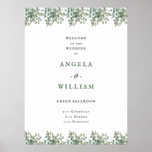 Elegant Greenery Eucalyptus Blätter Wedding Poster (Vorne)