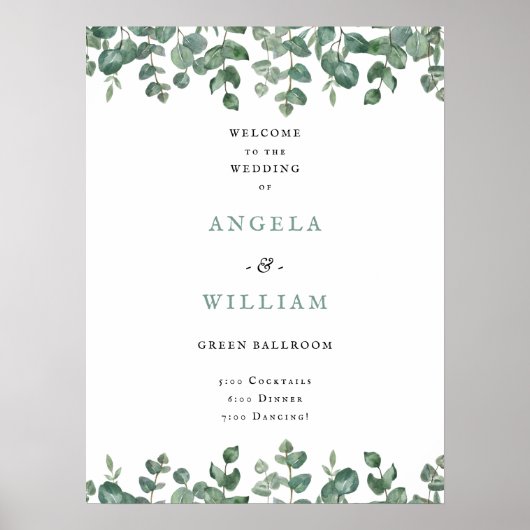 Elegant Greenery Eucalyptus Blätter Wedding Poster (Vorne)