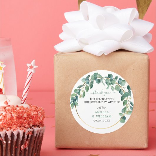 Elegant Greenery Eucalyptus Blätter Wedding Runder Aufkleber (Party)