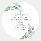 Elegant Greenery Eucalyptus Blätter Wedding Runder Aufkleber (Vorderseite)
