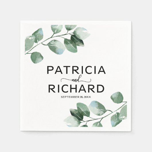 Elegant Greenery Eucalyptus Calligraphy Wedding Serviette (Vorderseite)