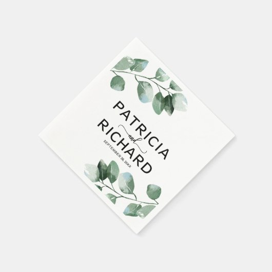 Elegant Greenery Eucalyptus Calligraphy Wedding Serviette (Ecke)