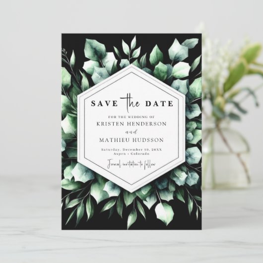 Elegant Greenery Eucalyptus Digital Wedding Save The Date (Stehend Vorderseite)