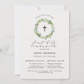 Elegant Greenery Eucalyptus First Communion Einladung (Vorderseite)