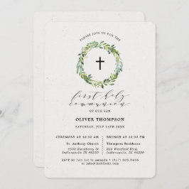 Elegant Greenery Eucalyptus First Communion Einladung