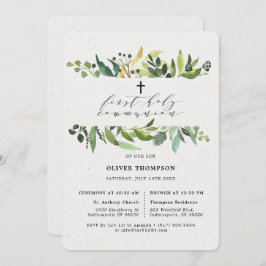 Elegant Greenery Eucalyptus First Communion Einladung