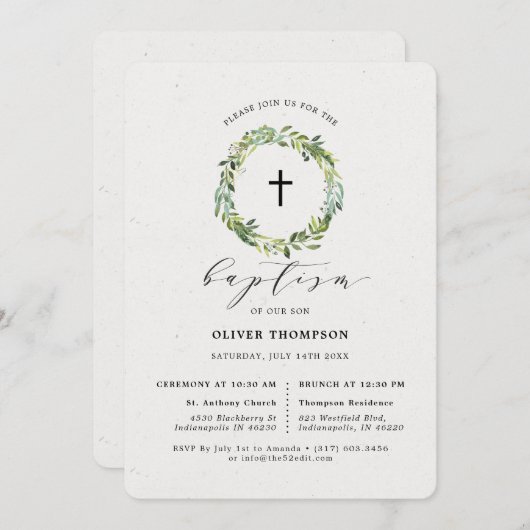 Elegant Greenery Eucalyptus Foliage Taufe Einladung (Vorne/Hinten)