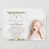 Elegant Greenery Eucalyptus Foto Christening Einladung (Vorderseite)