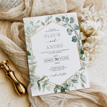 Elegant Greenery Eucalyptus Geometric Gold Wedding