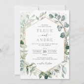 Elegant Greenery Eucalyptus Geometric Gold Wedding Einladung (Vorderseite)