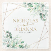 Elegant Greenery Eucalyptus Gold Geometric Wedding Glasuntersetzer (Vorderseite)
