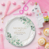 Elegant Greenery Eucalyptus Gold Geometric Wedding Pappteller (Party)