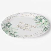 Elegant Greenery Eucalyptus Gold Geometric Wedding Pappteller (Schrägansicht)