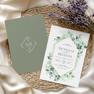Elegant Greenery Eucalyptus Gold Rustikale Hochzei Einladung