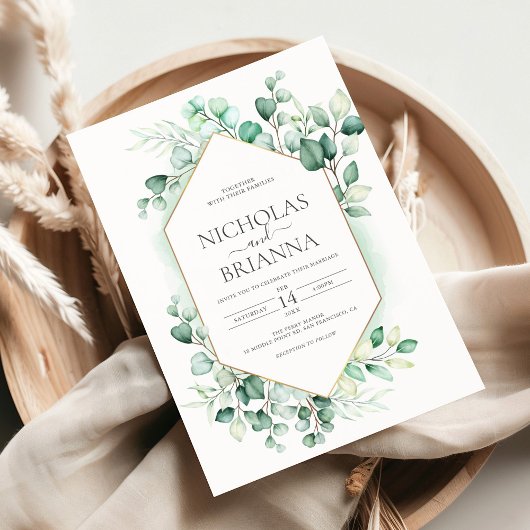 Elegant Greenery Eucalyptus Gold Rustikale Hochzei Einladung