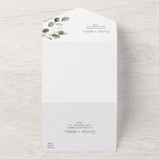 Elegant Greenery Eucalyptus Gold Wedding All In One Einladung (Außenbereich)