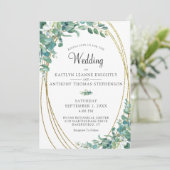 Elegant Greenery Eucalyptus Gold Wedding Einladung (Stehend Vorderseite)