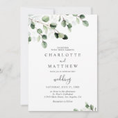 Elegant Greenery Eucalyptus Gold Wedding Einladung (Vorderseite)