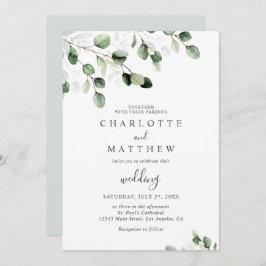 Elegant Greenery Eucalyptus Gold Wedding Einladung