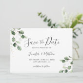 Elegant Greenery Eucalyptus Gold Wedding Save The Date (Stehend Vorderseite)