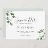 Elegant Greenery Eucalyptus Gold Wedding Save The Date (Vorne/Hinten)