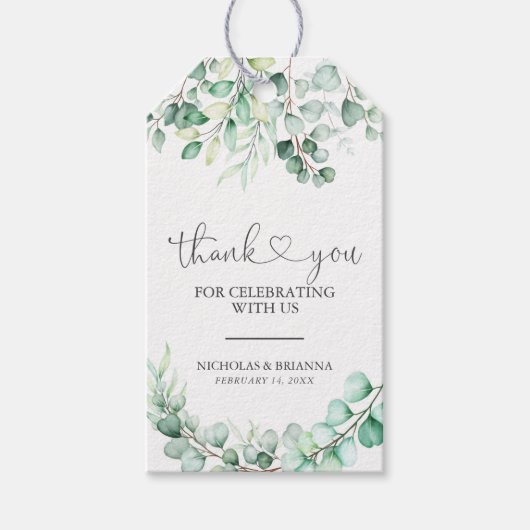 Elegant Greenery Eucalyptus Monogram Wedding Geschenkanhänger (Vorderseite)