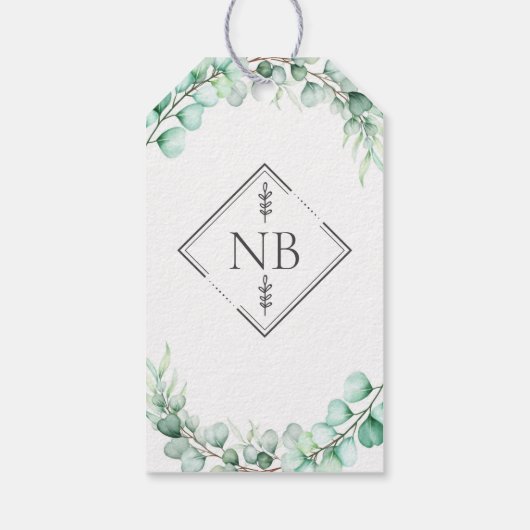 Elegant Greenery Eucalyptus Monogram Wedding Geschenkanhänger (Rückseite)