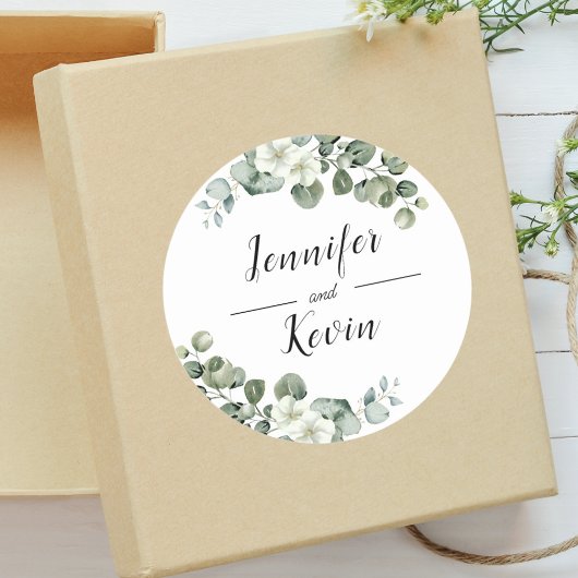 Elegant Greenery Eucalyptus Personalisiert Wedding Runder Aufkleber